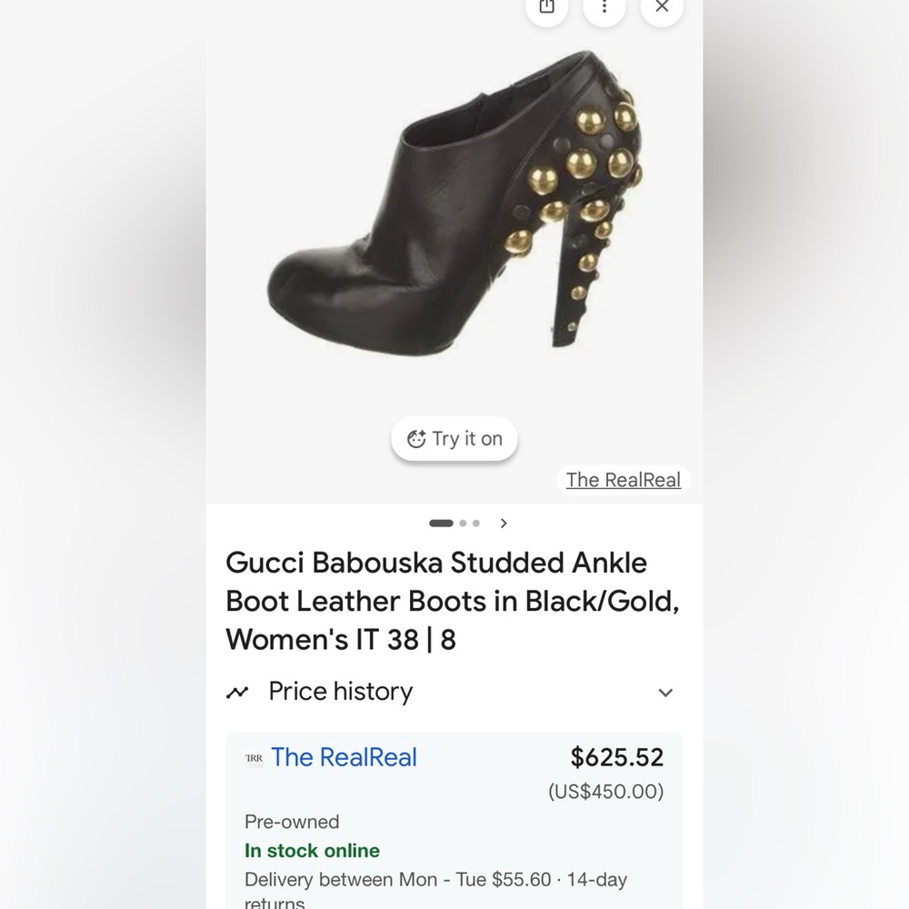 Gucci Babouska Studded Ankle Boots (Size 39)   Black leather with Gold Studs - Picture 14 of 15